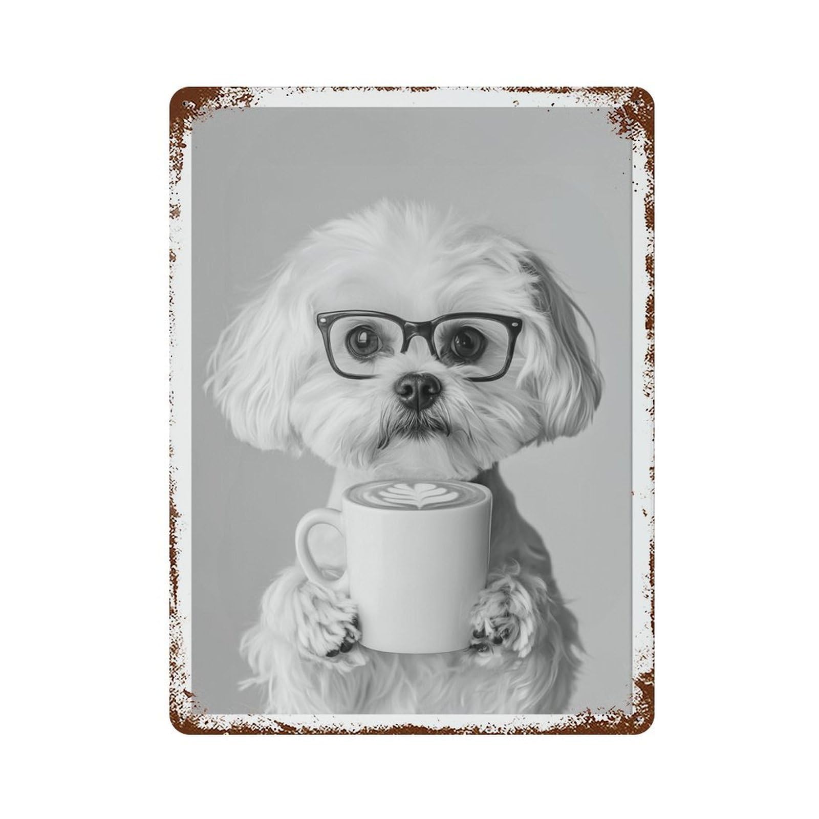 xiaoxiaoshen Maltese Dog Coffee Bar Decor, Funny Wall Decor Art Metal Tin Poster Modern Home Decor Art Home Bar Shop Decorations Vintage Sign 40x30cm
