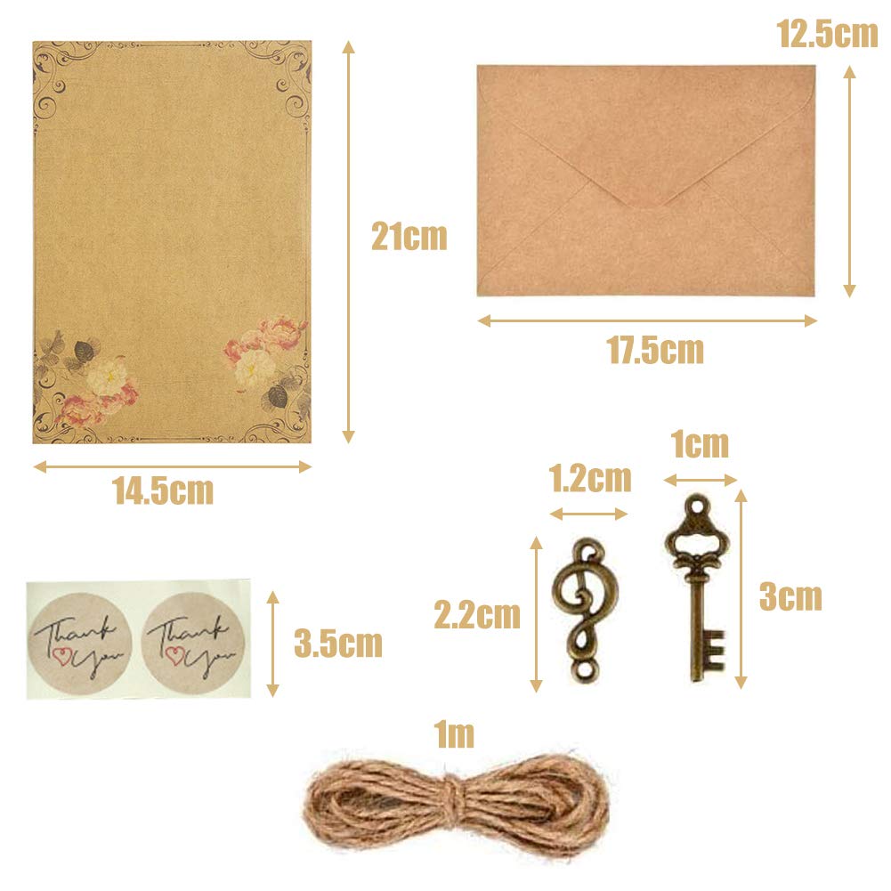 Set Cancelleria Vintage YapitHome - 70 Pezzi Con Carta, Buste, Cordini E Adesivi - Per Inviti E Lettere - Foto 7
