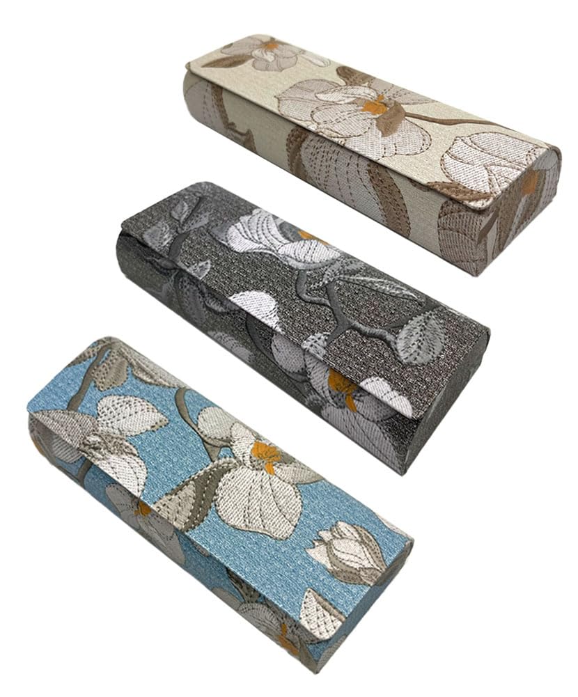 JAVOedge(3 PACK), Multi-Color Floral Slim Protective Semi Hard Eyeglass Storage Case Fits Regular Size Unisex Glasses