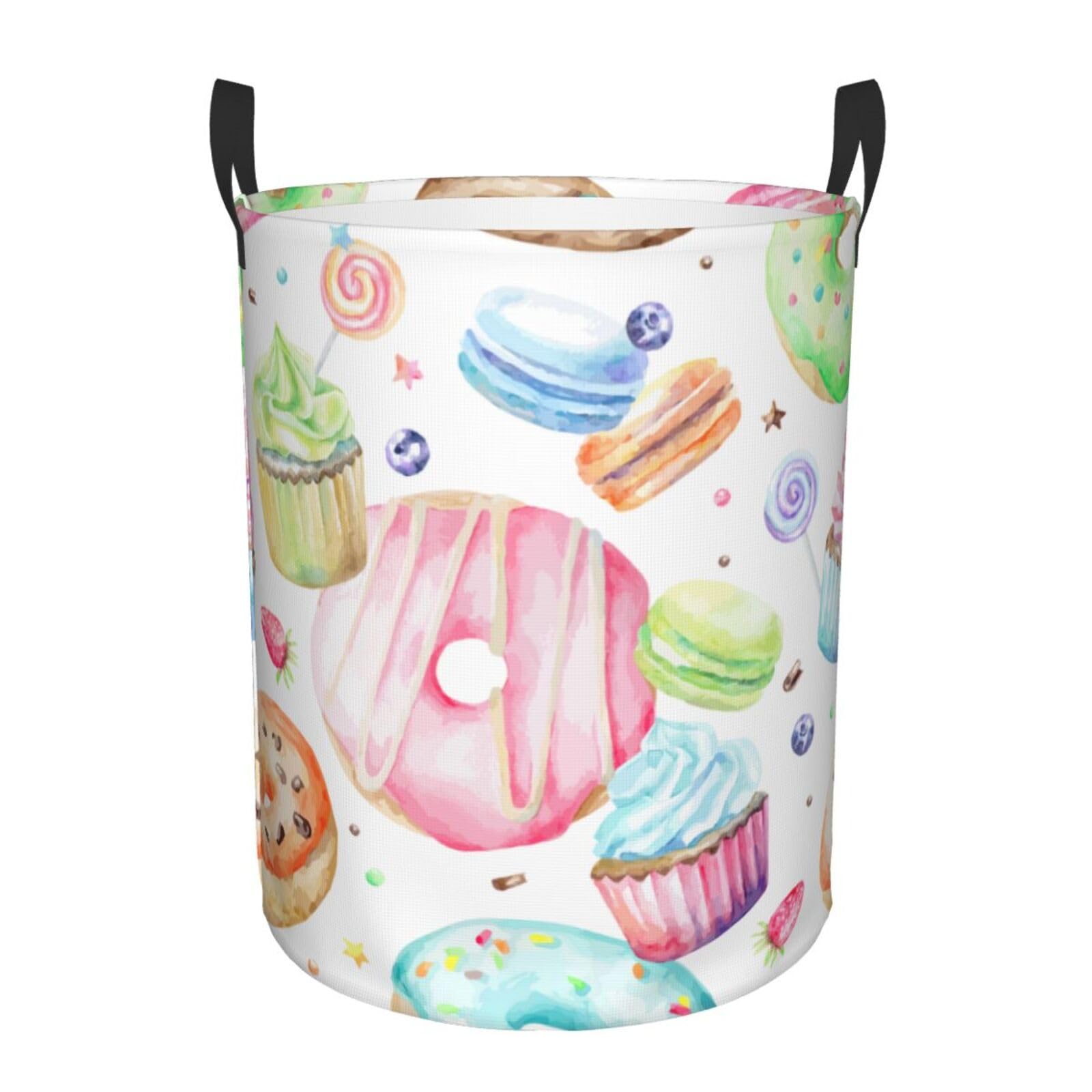 S Collapsible Round Cupcakes Donuts Muffins Sugar Print Laundry Hamper