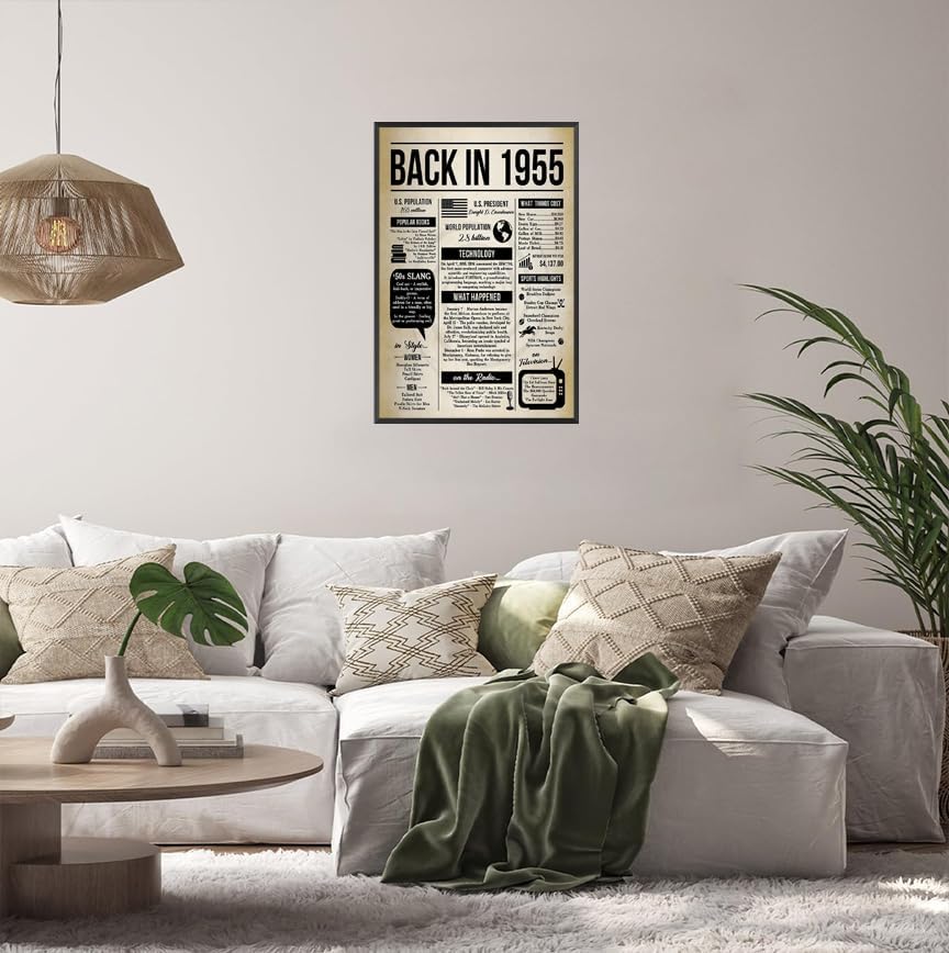 Miniatura 4 de 70th Birthday 1955 Newspaper Poster Vintage 70 Years Ago Gift Canvas Wall Art 90s Retro Party Back In 1955 Artwork Prints Painting For Living Room