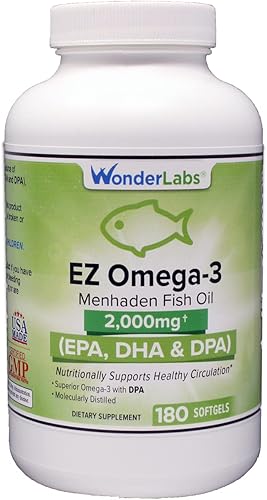 Wonder Laboratories EZ Omega-3 Atlantic Menhaden Suplemento de aceite de pescado 2000 mg, sin eructos, fabricado en los Estados Unidos, equilibrio