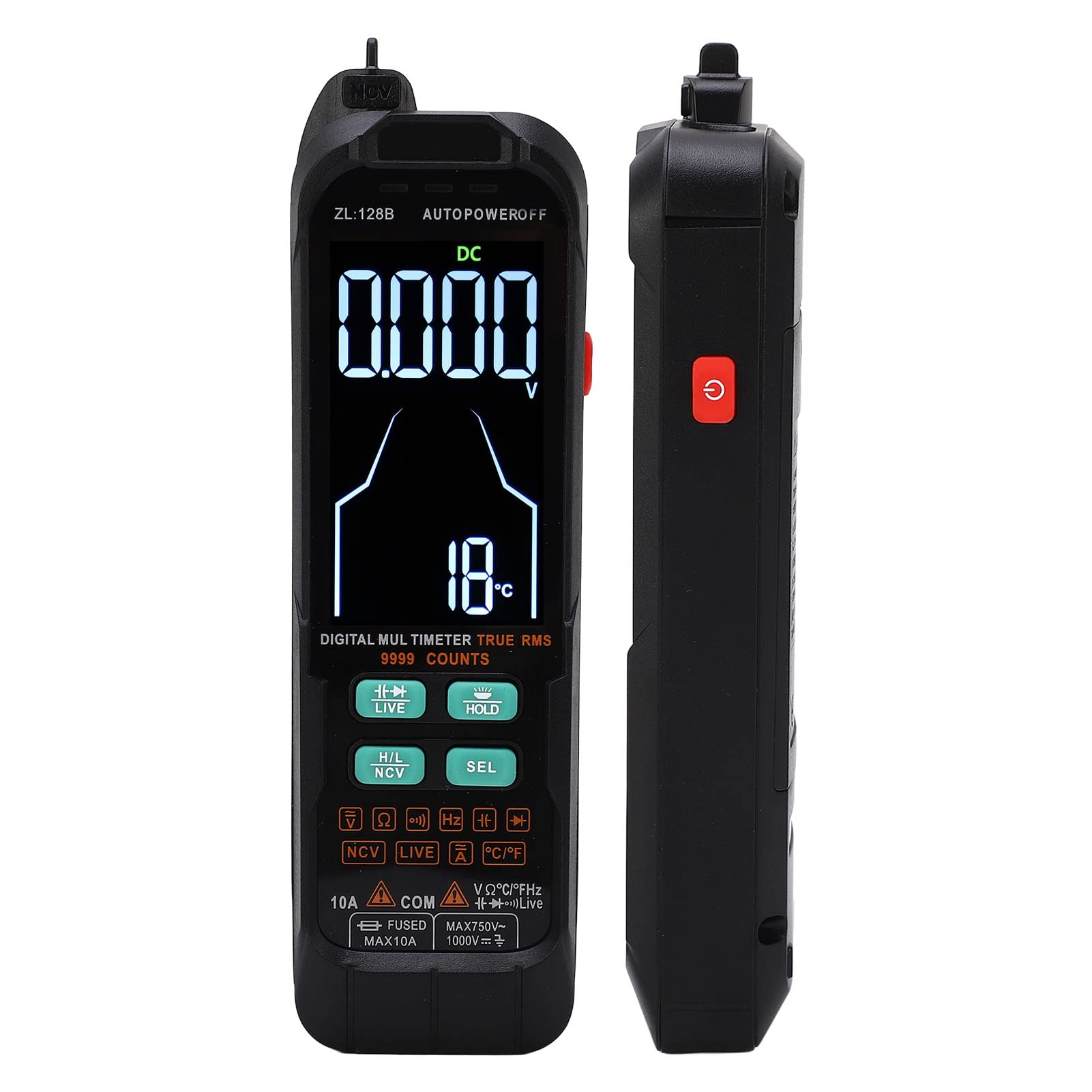 Digitales Multimeter, tragbar, großer Bildschirm mit Hintergrundbeleuchtung, 1000 mAh, Strom- und Spannungsmesser, 0–1000 V, automatischer Bereich, sichere schnelle Messung für