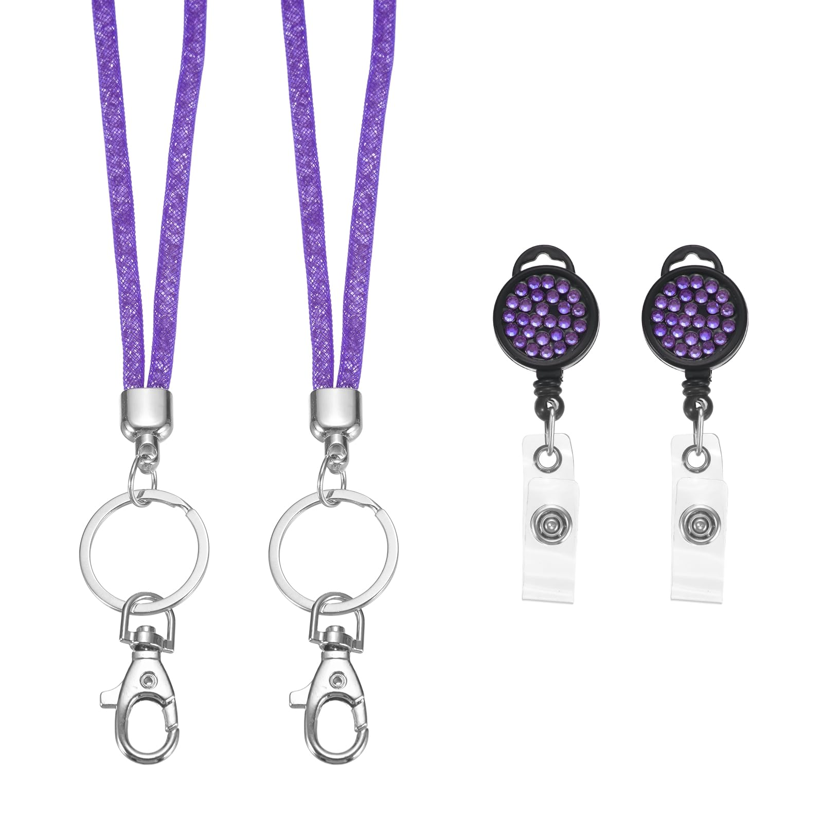 PATIKIL Rhinestones Lanyard for Women, 2 Pcs Sparkly Neck Lanyard Bling Keychain ID Holder with Retractable Badge Reel and Keyring for ID Card, Work Name Card, Purple