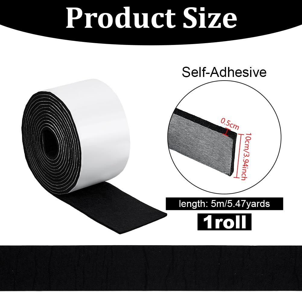 OLYCRAFT 5m Strisce In Feltro con Retro Adesivo Striscia In Feltro Autoadesiva Nera 10cm di Larghezza Striscia di Protezione per Mobili Protezione Antigraffio Del Pavimento Sigillatura Delle Finestre