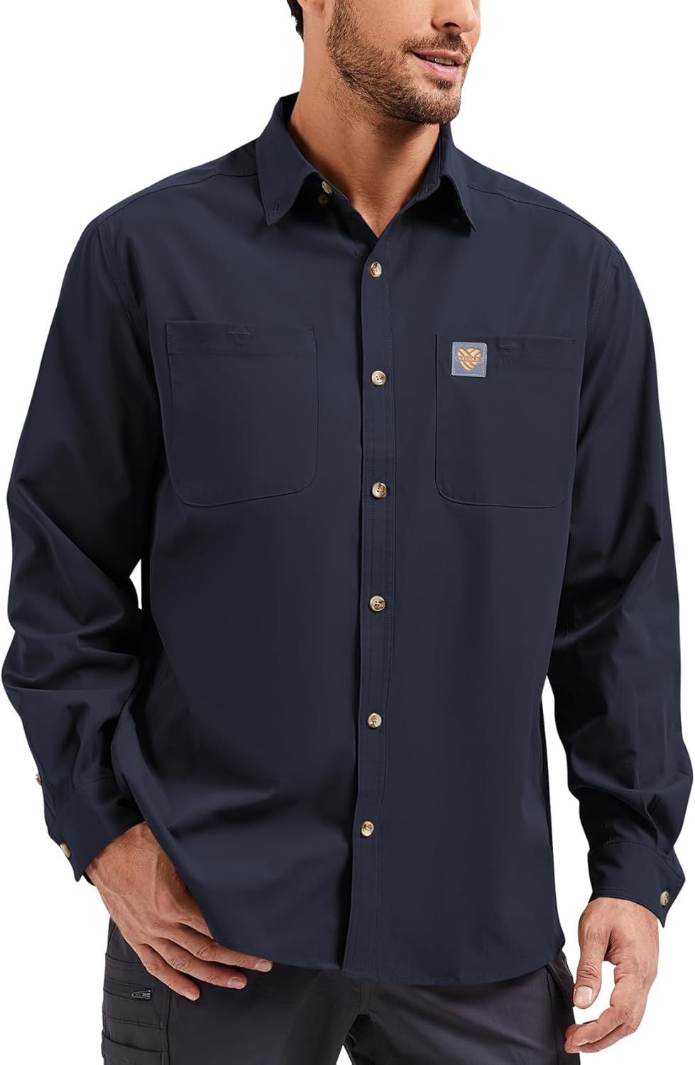 Mens Regular Fit Long Sleeve Work Utility Button Down Shirt with Chest Pockets-UPF,Reflective Safety