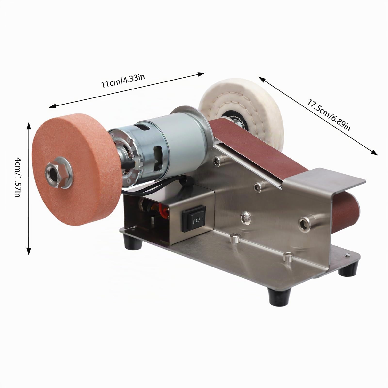 Bandschleifer Mini Schleifmaschine 775 Motor mit Schleifscheibe, Geweberad und 20 Schleifbänder 4500-9000r/min 7-Gang-Drehzahlregelung
