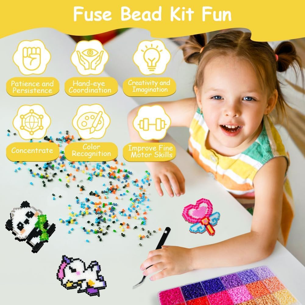 AUAUY Perline da Stirare, 26000Pz 2.6mm Piccole Dimensioni Perline a Fusione, DIY Perline Artigianali, con 14 Carte con Motivo, Tavole Forate, Pinzette, Carta da Stiro, Set Gioco Natalizio-48 Colori