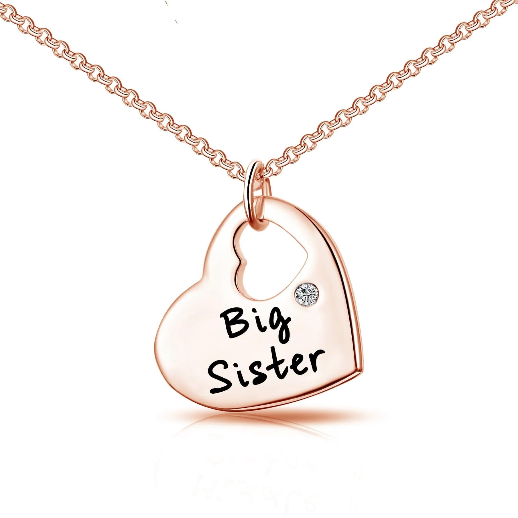 Collana Big Sister Cuore Placcato Oro Rosa Con Cristalli Zircondia - Philip Jones - 2