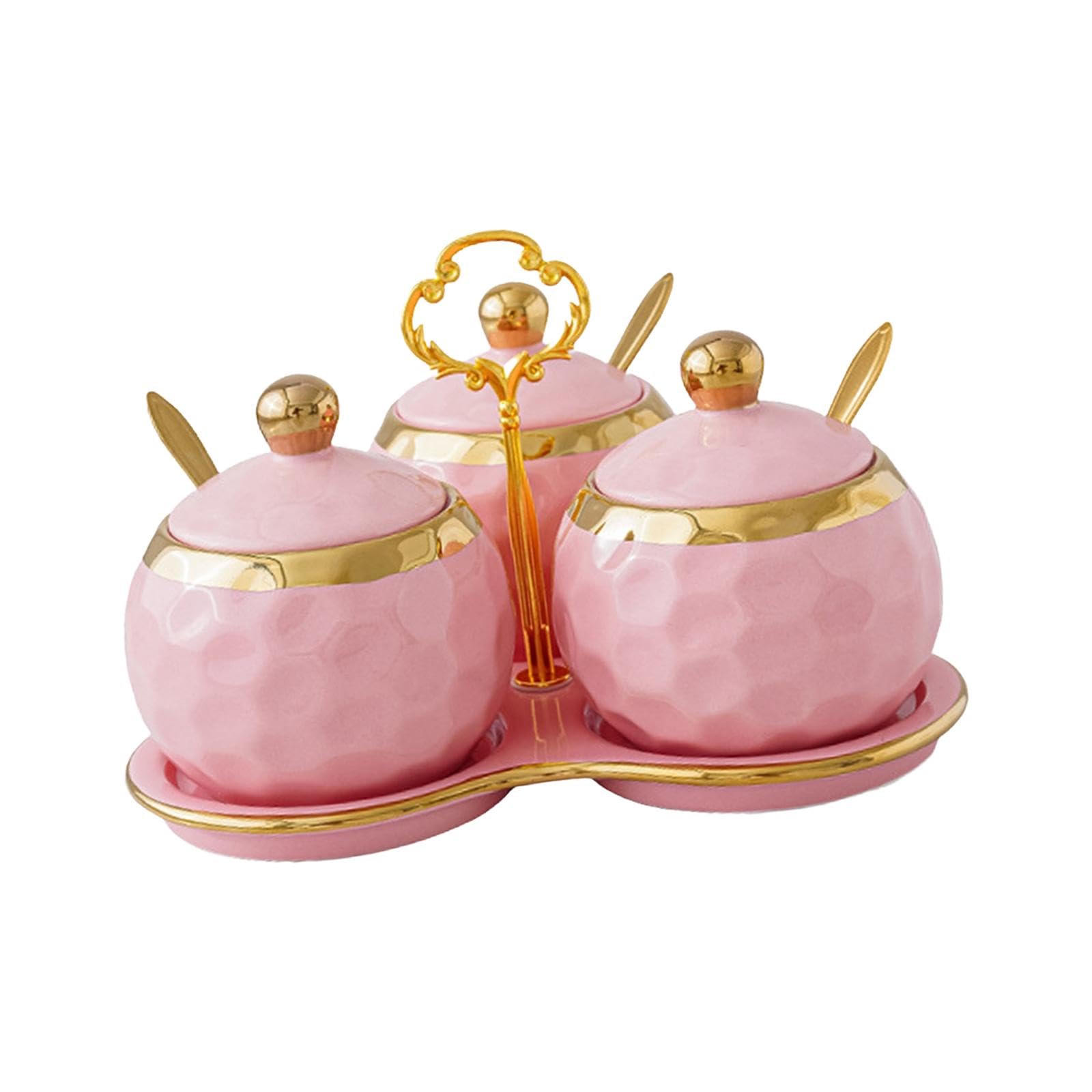 3 Tarros de Cerámica para Especias Y Condimentos, Ideales para Restaurantes, Cocinas Y Encimeras (Color Rosa), Rosa, Individual