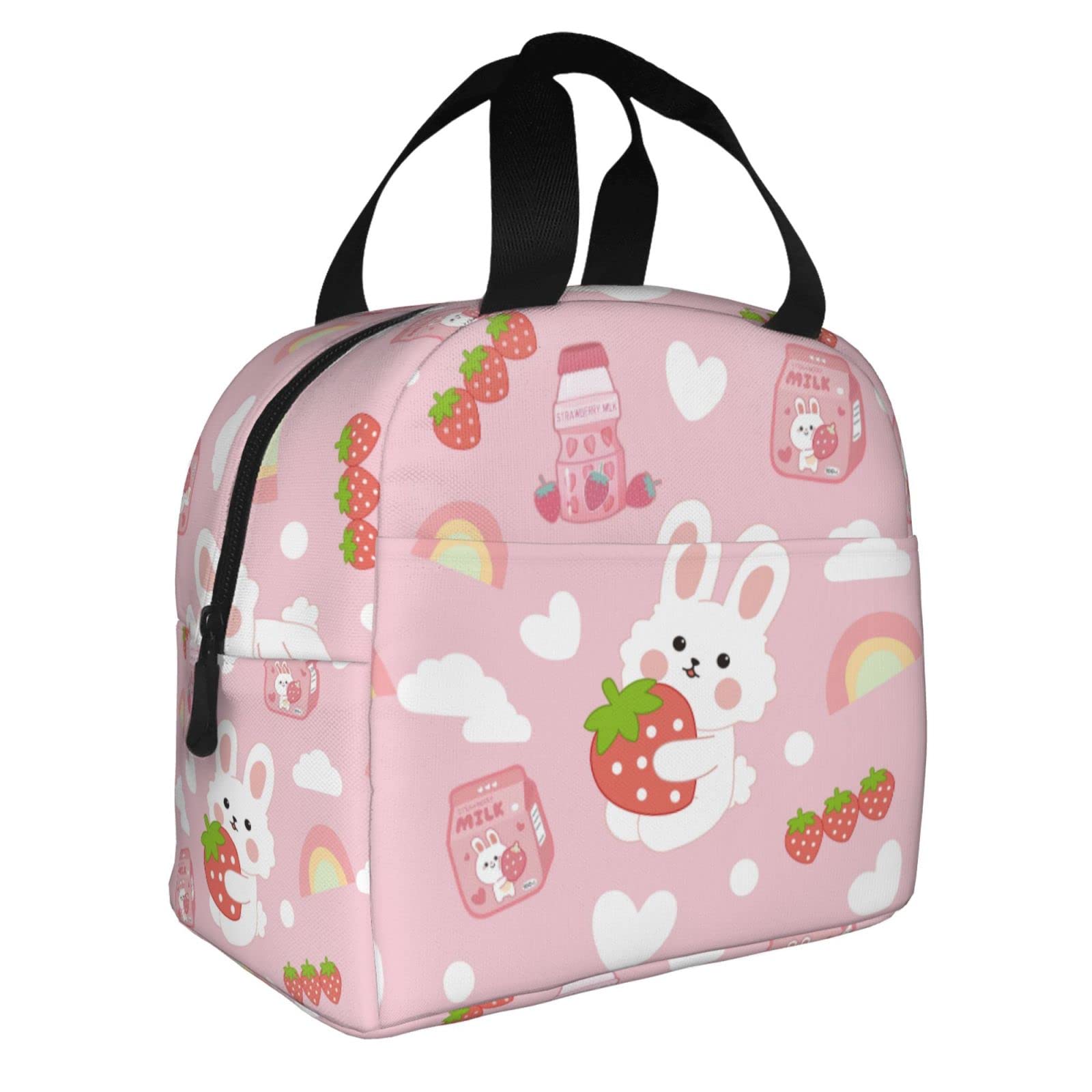 Strawberry Cute Lunch Box for Women Girls Reusable Aesthetic Lunch Bag Insulated Kawaii Waterproof Pink Lunch Tote Apply to Work Travel Picnic