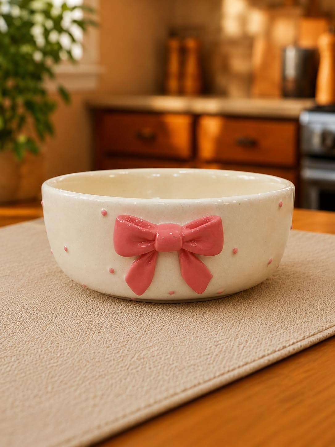 Handmade Ceramic Pink Bow Bowl | Breakfast Bowl for Oats, Soup & Cereal | Pinterest Crockery | Microwave Safe | Aesthetic Stuff for Kitchen| 300 Ml-image-18