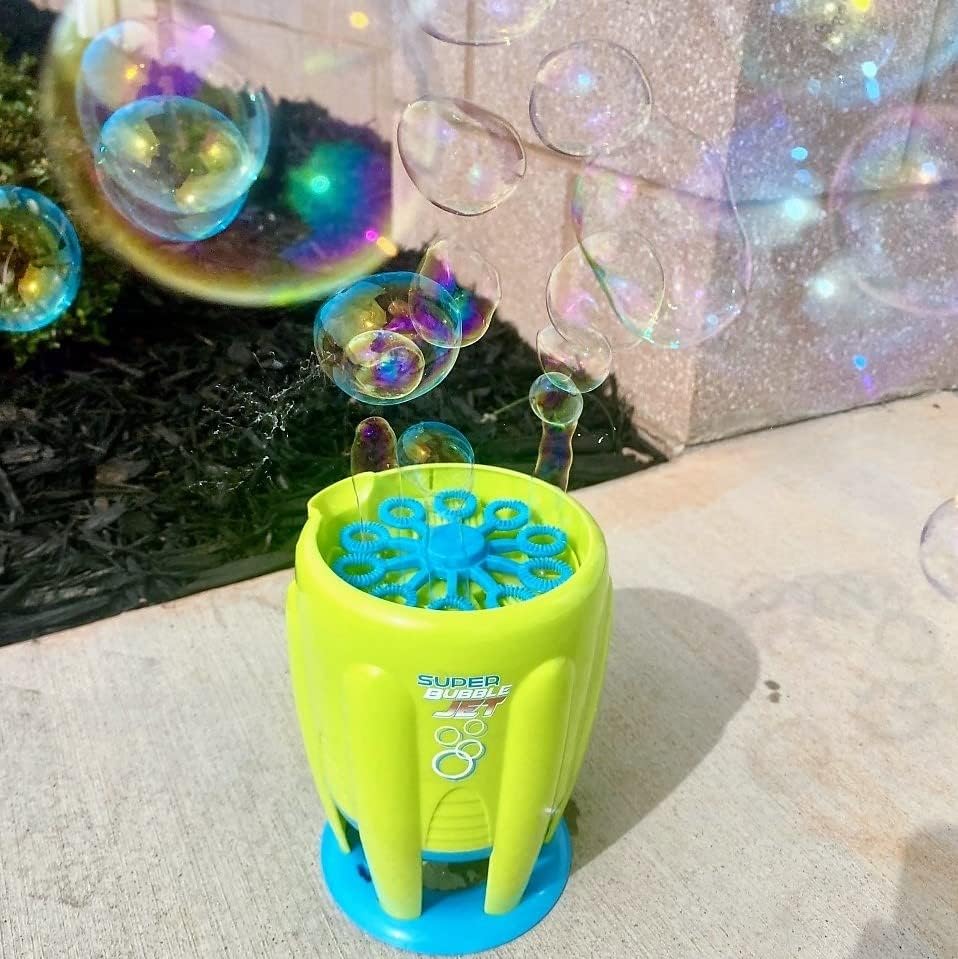 Maxx Bubbles Super Bubble Jet | Green Automatic Bubble Blowing Machine for Kids | Bubble Solution Included - Sunny Days Entertainment