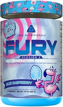 Core Nutritionals Fury V2 Pre-Workout Powder to Maximize Performance in The Gym W/Zum-XR Caffeine, L-CItruline, and Alpha GPC 40 Scoops Fun SweetsTM Blue Raspberry