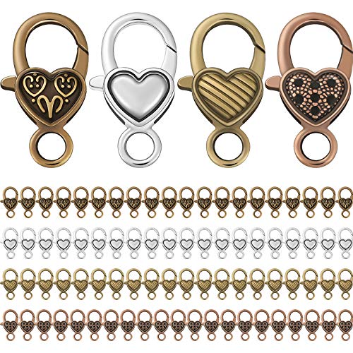 80 Pieces Heart Lobster Claw Clasps Tibetan Antique Heart Lobster Clasps Alloy Lobster Claw Clasps Heart Lobster Clips Hooks 27 x 9 mm for DIY Jewelry Bracelet Necklace Keychain Making