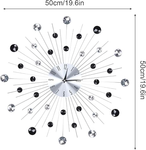 Miniatura 6 de Reloj de pared de cristal brillante con diamantes brillantes y tachonados, reloj de pared plateado metálico, decoración de pared para sala de estar,