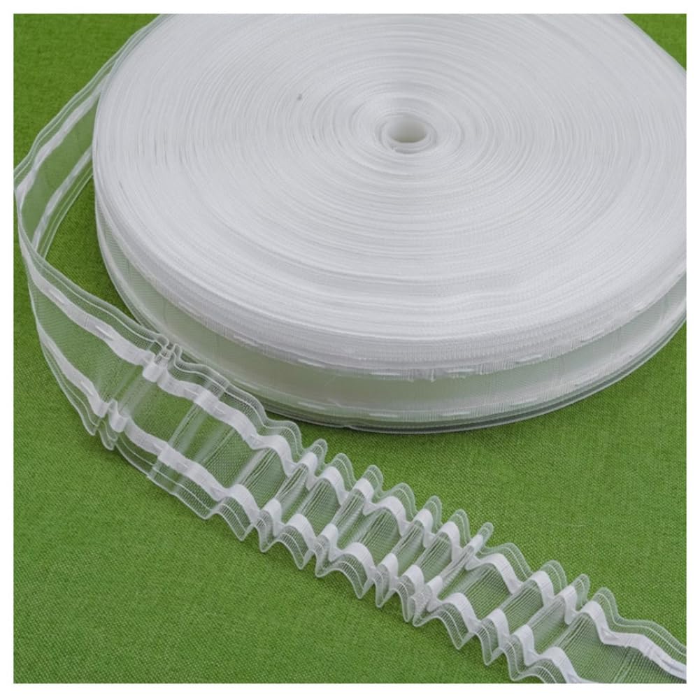 Cinta de cortina de 50 m, 5,3 cm, transparente, cinta plisada, cinta universal, cinta fruncida, cinta para cortinas, ganchos, habitaciones de niñas, salón, dormitorio
