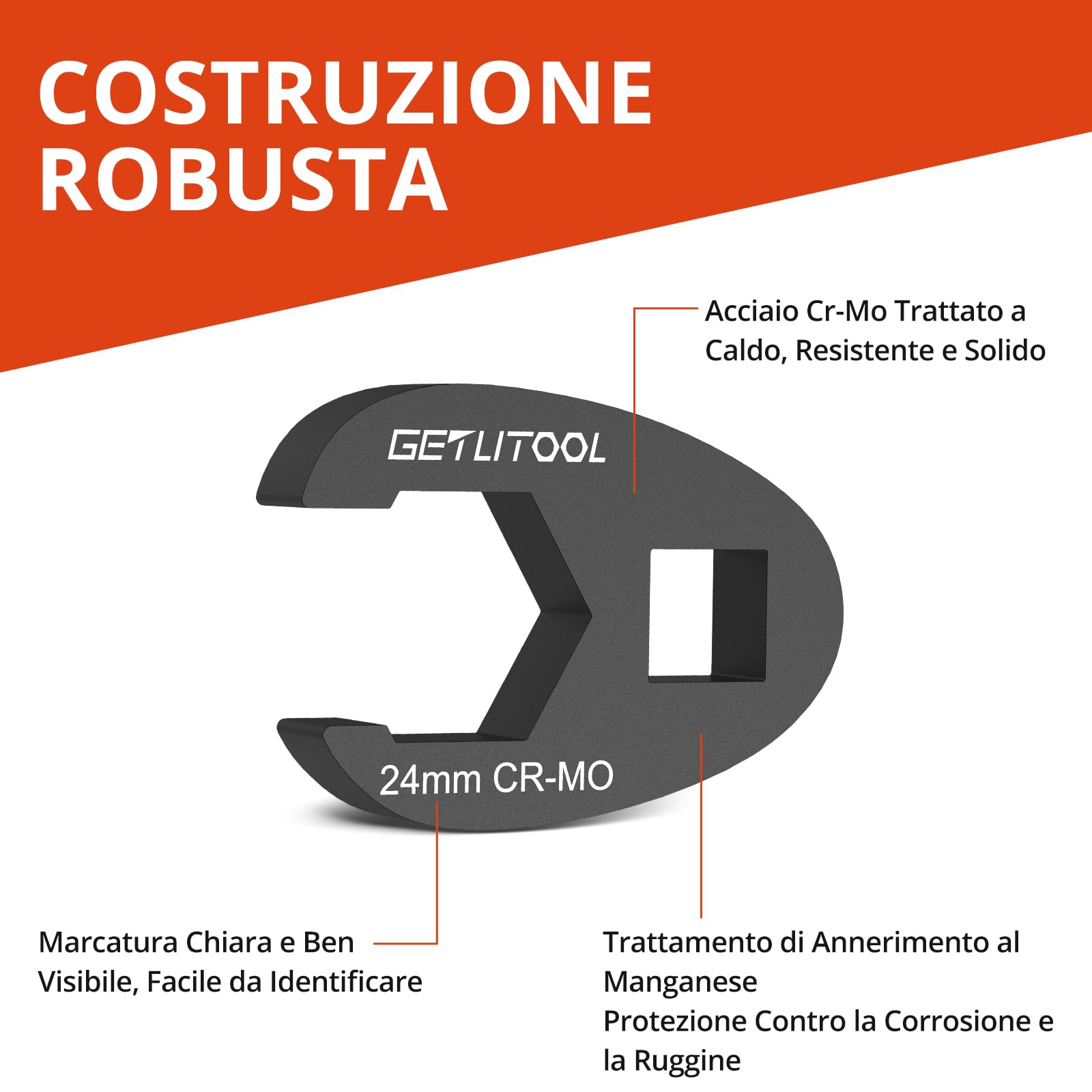 GETLITOOL Set 15PZ Chiavi a Forcella Aperta per Tubi in Cr-Mo, 12pz 3/8" (8-19mm) e 3pz 1/2" (22-24mm), Chiavi Crowfoot con Valigetta Rigida, Chiavi a Bussola Aperta per Auto Idraulica Officina DIY
