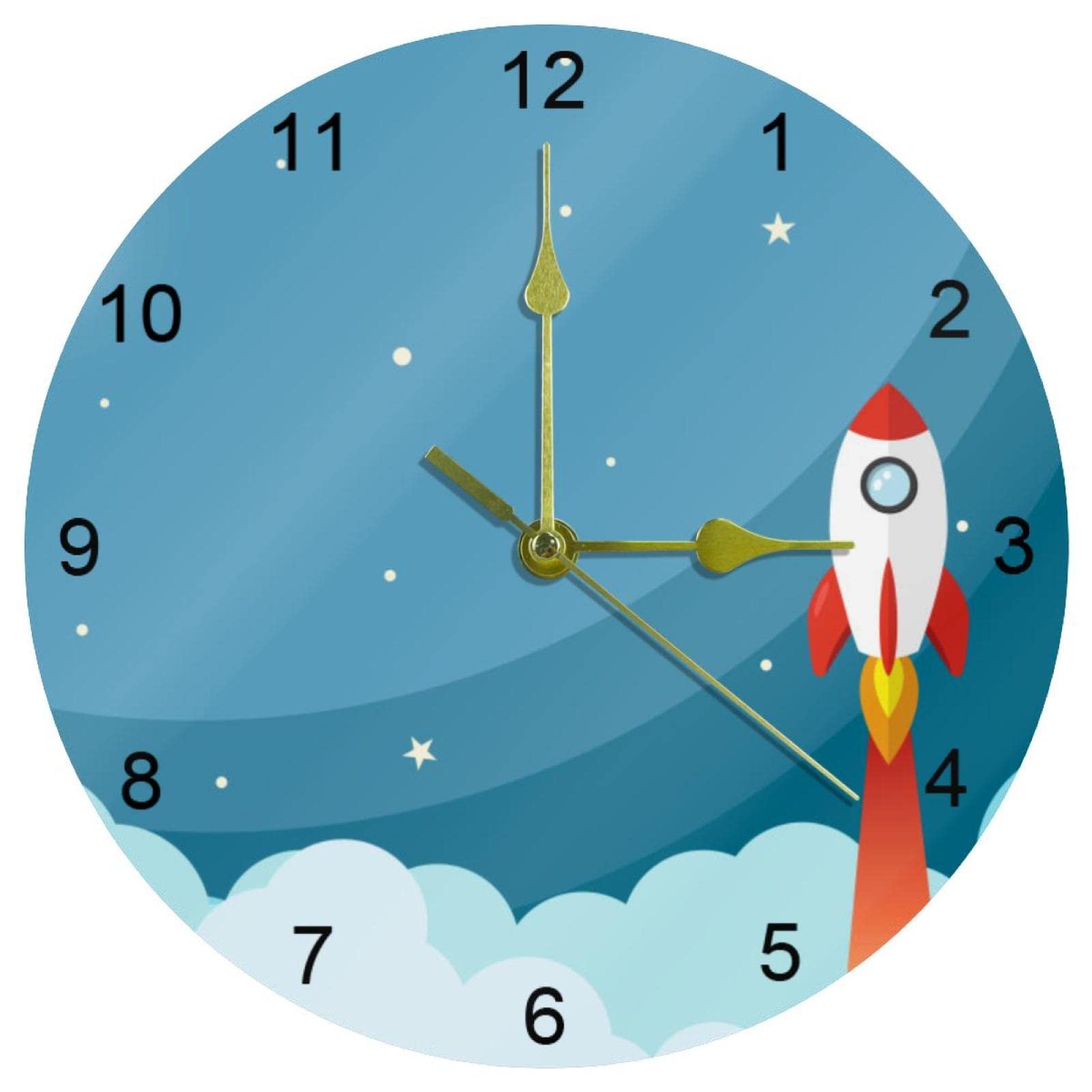 Horloge murale fusée bleue silencieuse pour en finir avec le tic-tac stressant