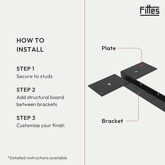 Fittes 12 Heavy-Duty Steel Floating Bench & Shelf Support Bracket Kit 2pk