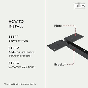 Fittes 12 Heavy-Duty Steel Floating Bench & Shelf Support Bracket Kit 2pk