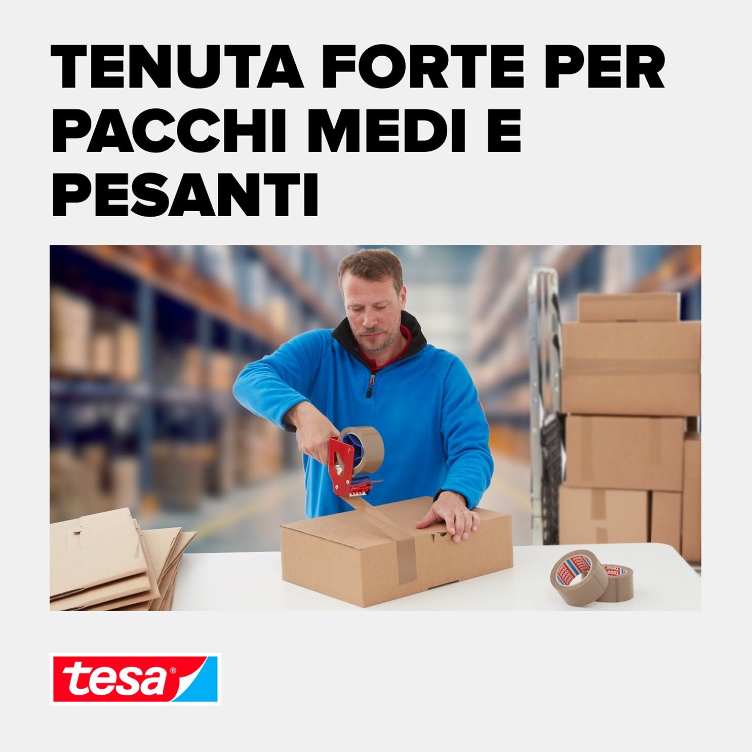 tesa Confezione da 6 nastri in PVC 4124, per imballare pacchetti e scatole, colore marrone, 6 rotoli da 66 m x 50 mm | Tesapack® 4124 Premium, conf da 6 rotoli, marrone, larghezza nastro 50 mm