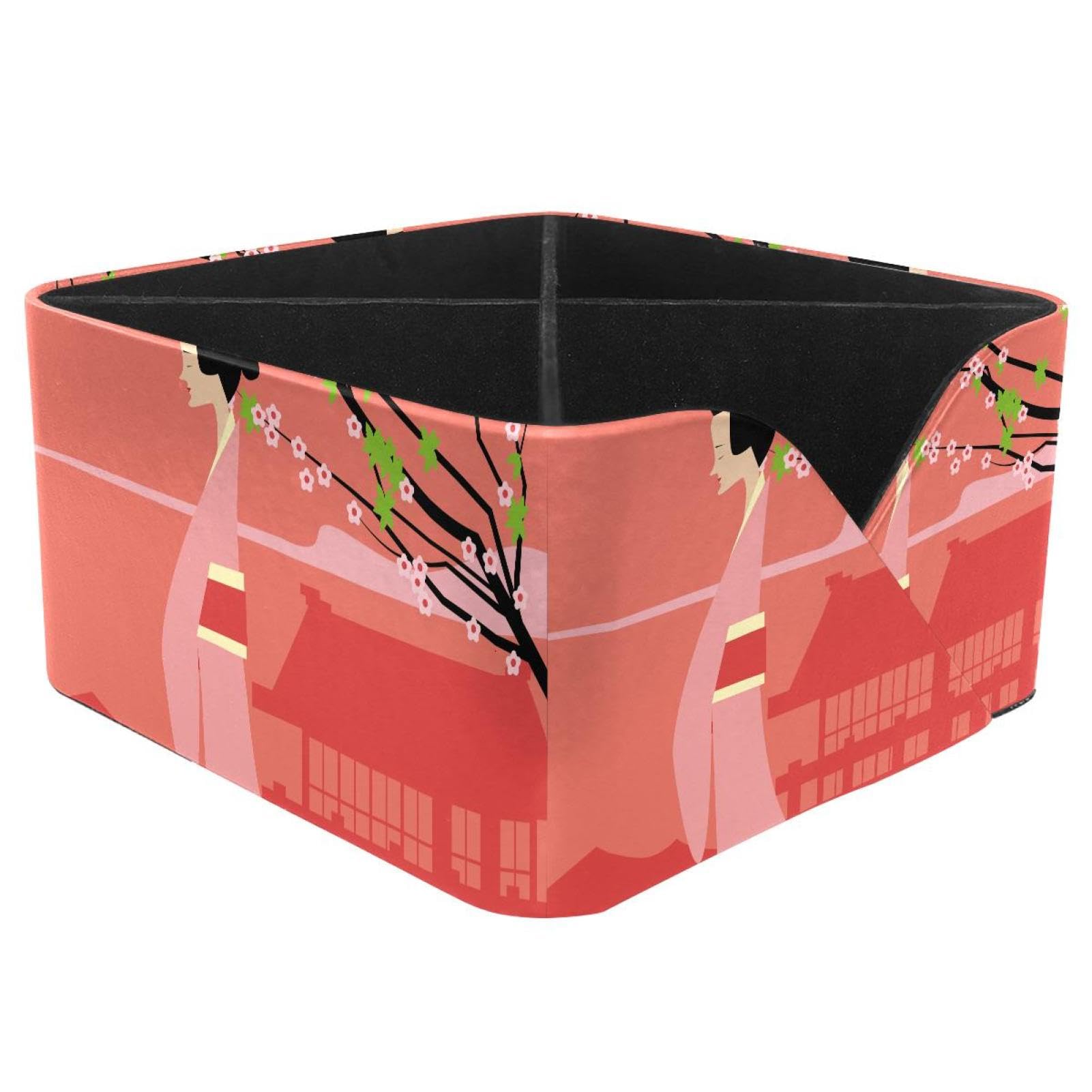 KengjuTesu Japanese Girl Plum Blossom Desktop Organizer Pen Holder, Rectangular Pencil Cup for Office, Study and Makeup Stations