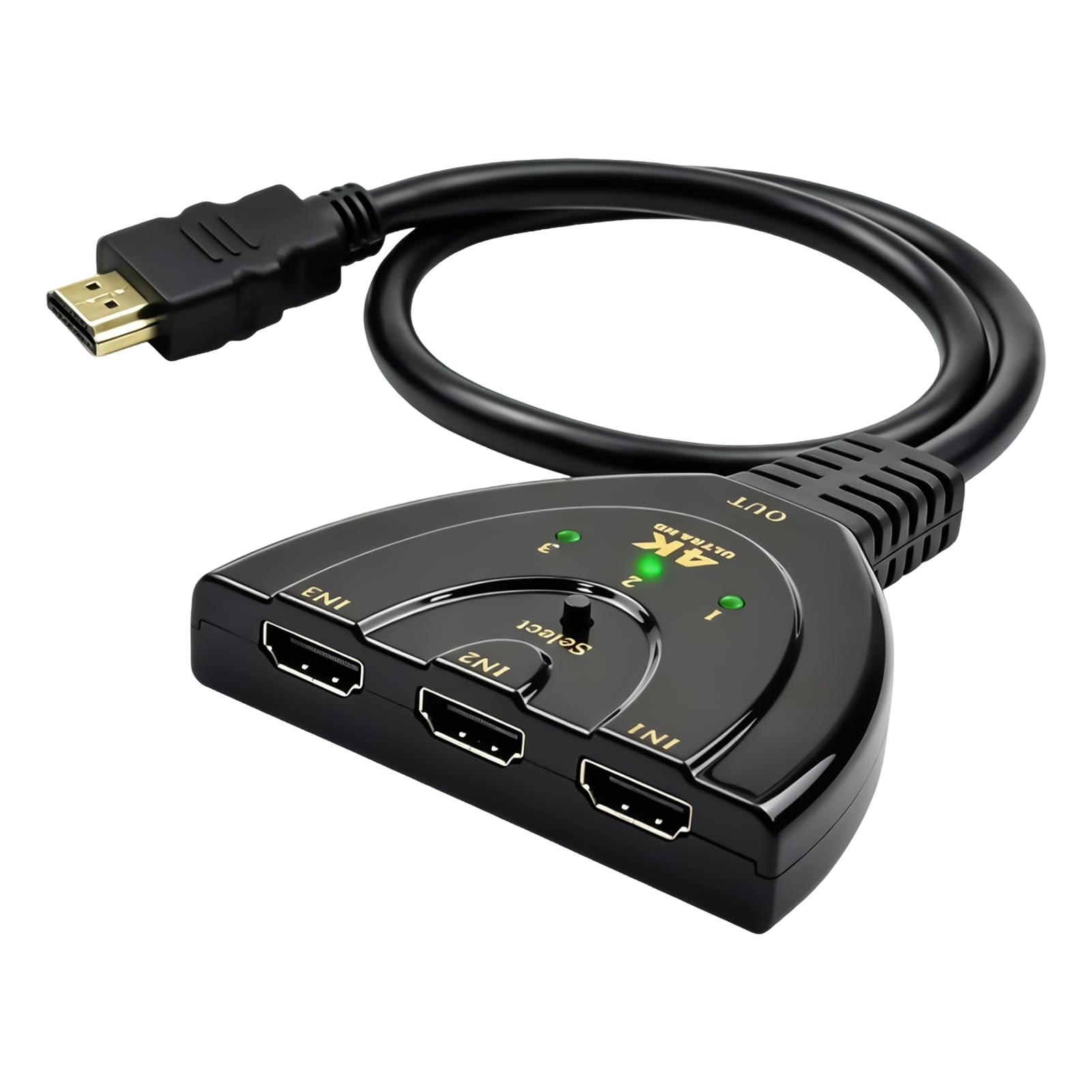 HDMI Switch 3 In 1 Out, HDMI Umschalter Automatisch 4K 30Hz Verteiler, Manueller für PS5 PS4 Xbox PC Laptop Blu-ray TV Monitor Beamer, Plug Play ohne Stromversorgung mit Stabiler Signalübertragung