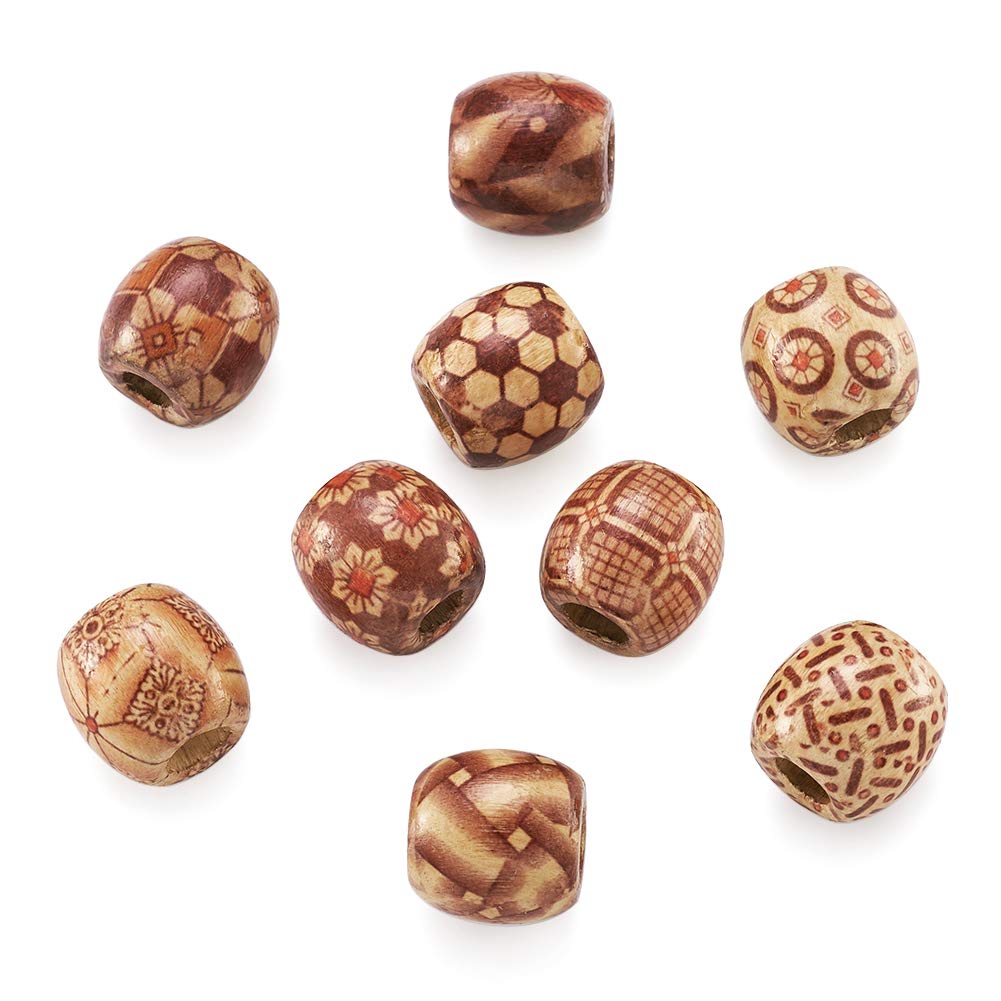 Craftdady 200pcs Large Hole Printed Wood Barrel Beads 16x17mm Mixed Natural Wooden Drum Loose Spacer Beads for Jewelry Making — image 1