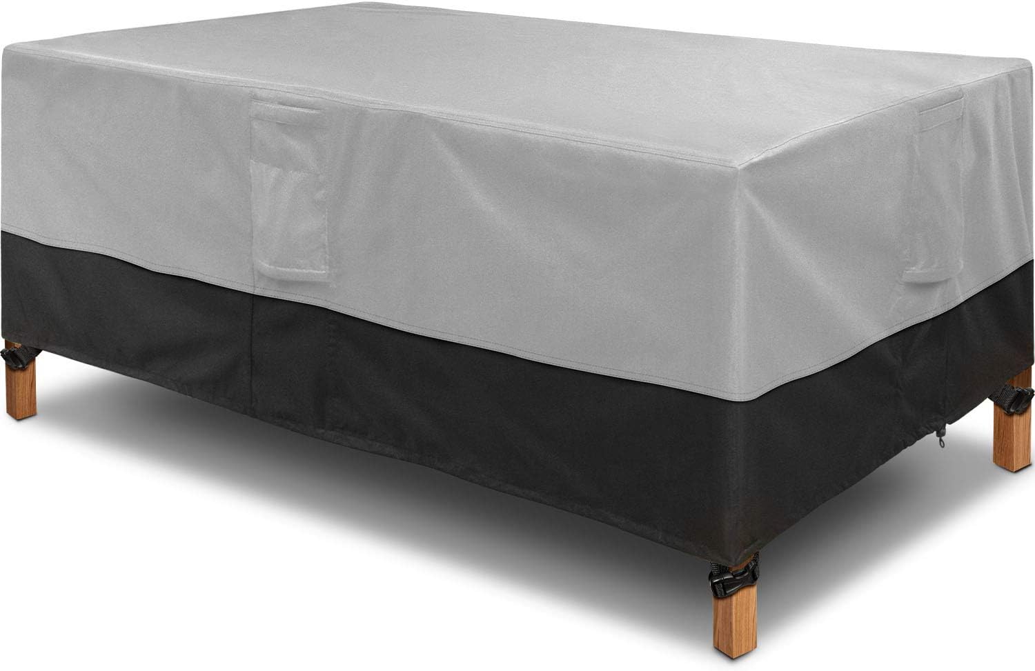 Kikcoin Rectangular/Oval Patio Table Cover, 100% Waterproof Outdoor Furniture Covers 72" Wx 44" Dx 23" H, 600D UV-Coated Heavy Duty Ultra-Durable Outdoor Table Cover for All Weather, Grey & Black : Patio, Lawn & Garden