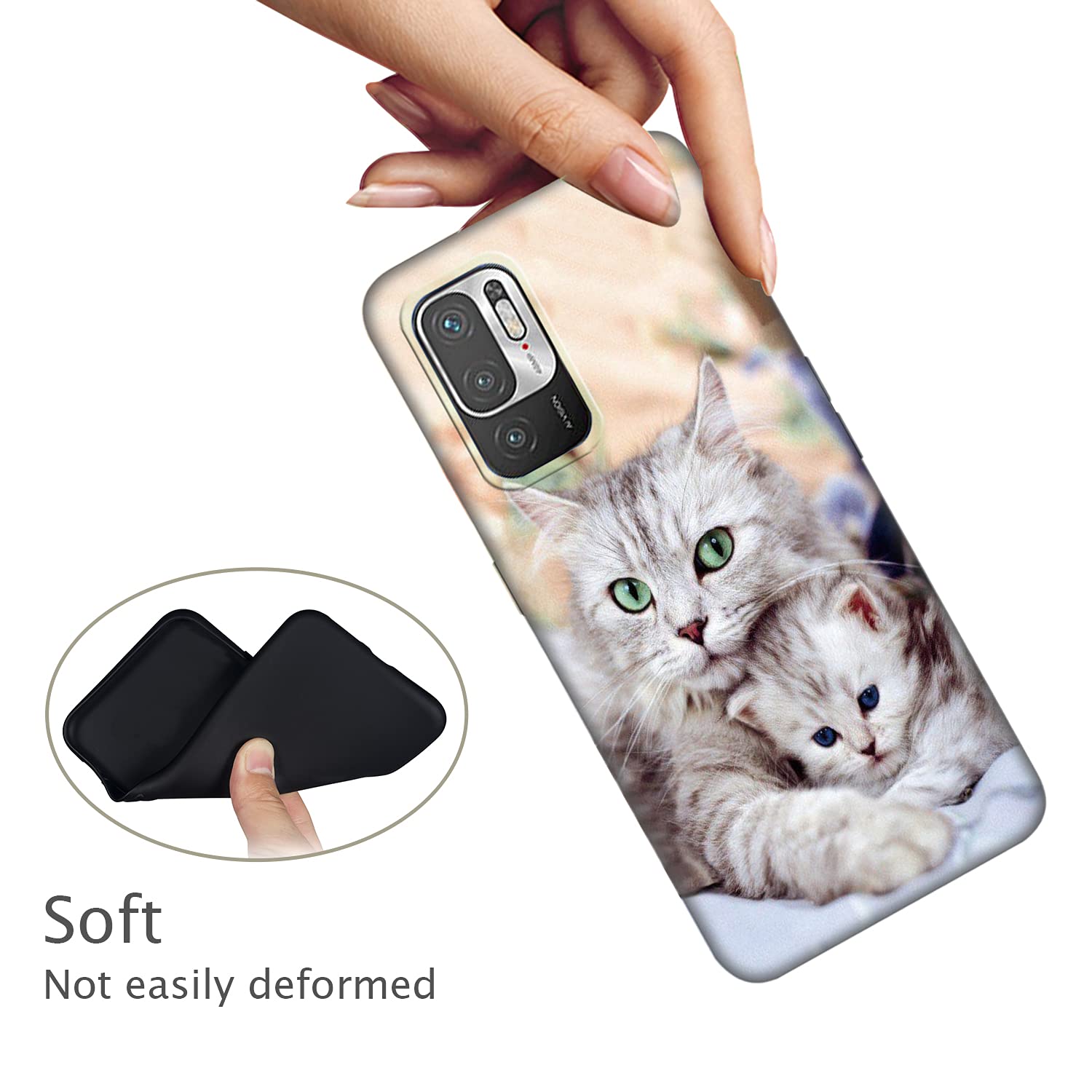 DiaryTown Cover Per Xiaomi Redmi Note 10 4G - Custodia Silicone Morbida Con Disegno Gatti - Nero