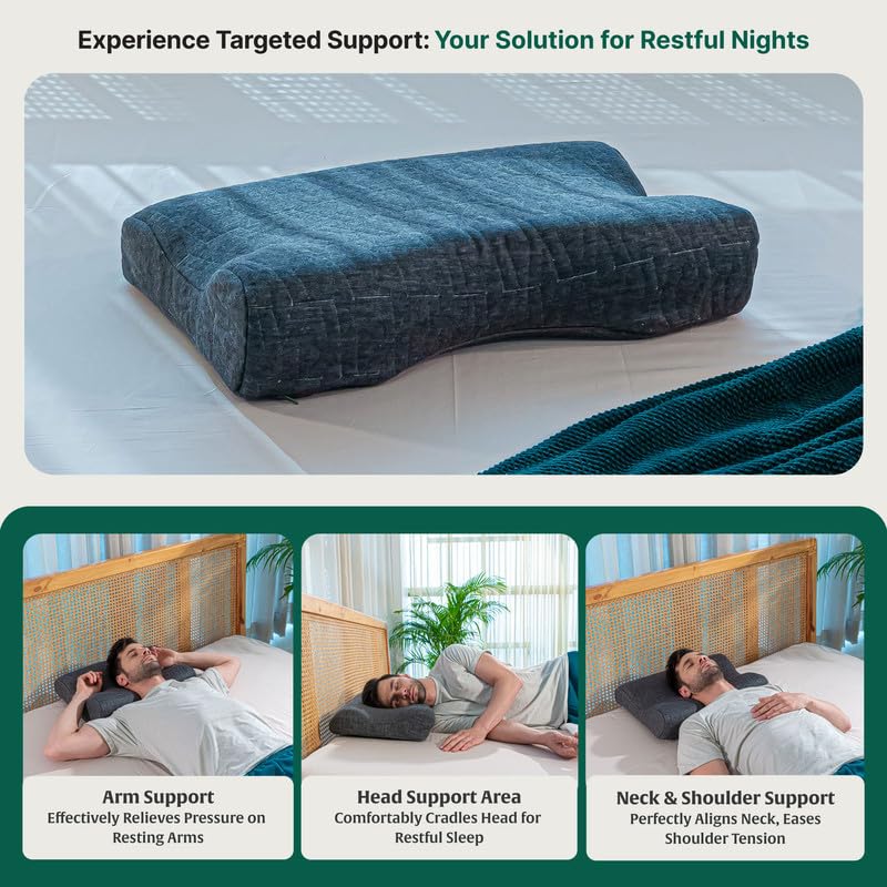 The White Willow Memory Foam Orthopaedic Extra Neck Support Bed Pillow for Sleeping with Removable Pillow Cover (22.5" L x 14" W x 4" H) Grey - Image 4 thumbnail