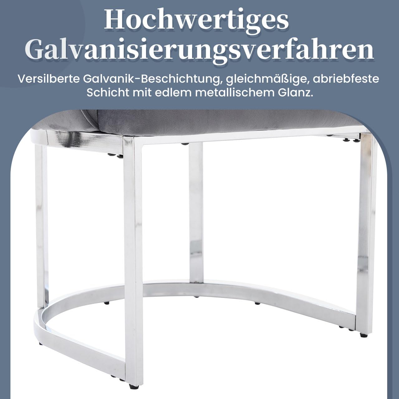 Generisch 2 sedie da pranzo in velluto grigio, gambe argentate, portata 150 kg
