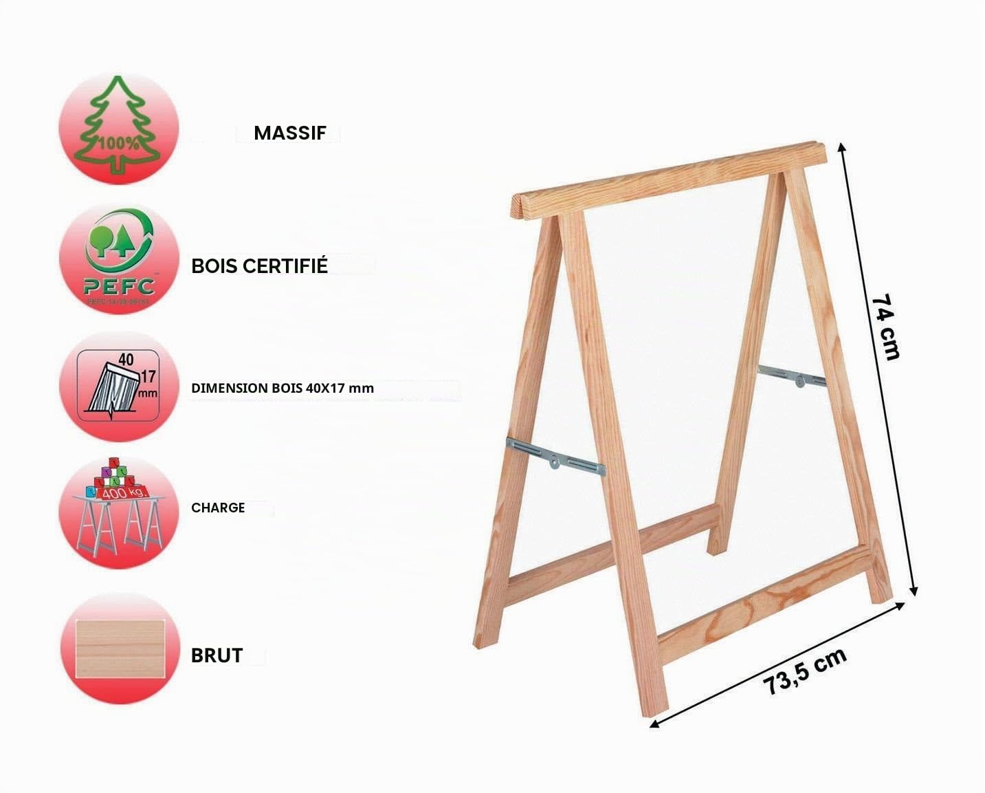 Tréteau pliant en bois de hêtre 75 x H75 cm 1 pz