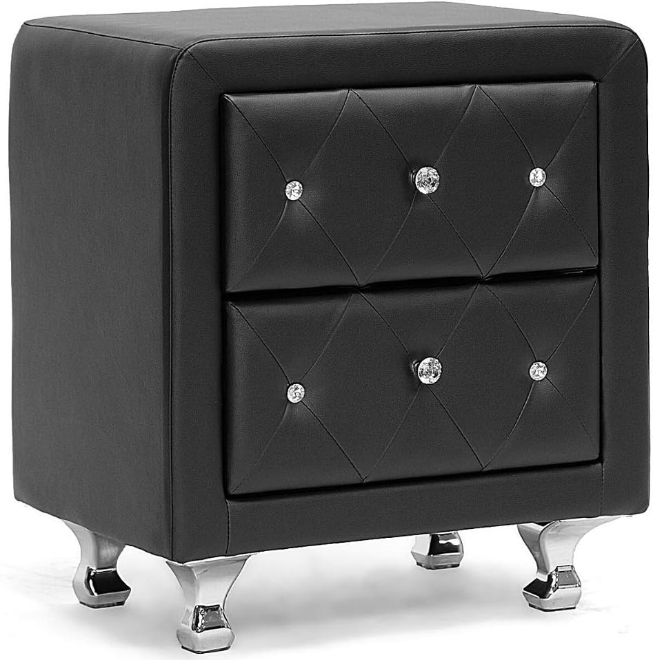 Bedside Table Organizer Faux Leather Crystal Button Tufted