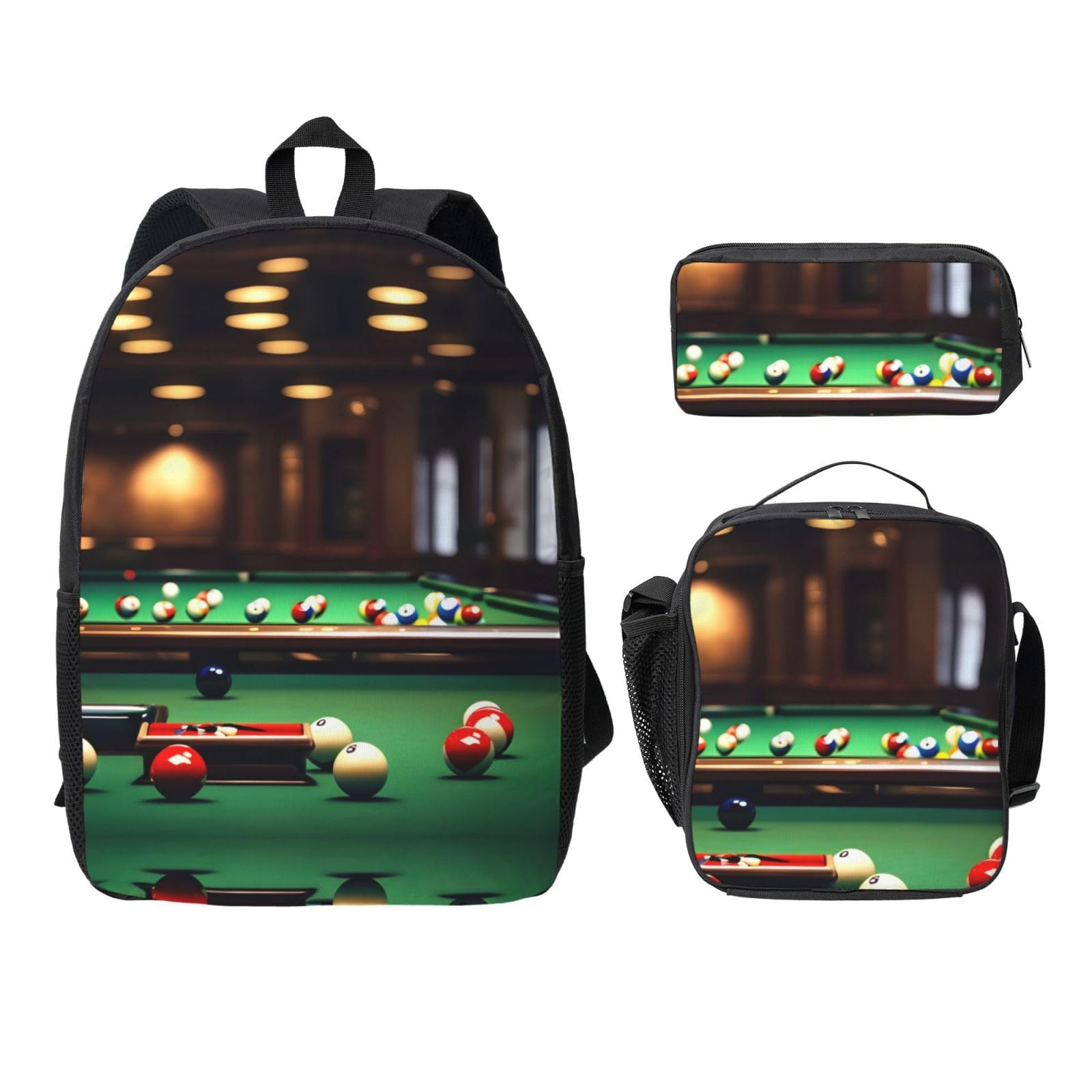 Sac à dos imprimé billard noir léger collège avec trousse et sac repas - 8