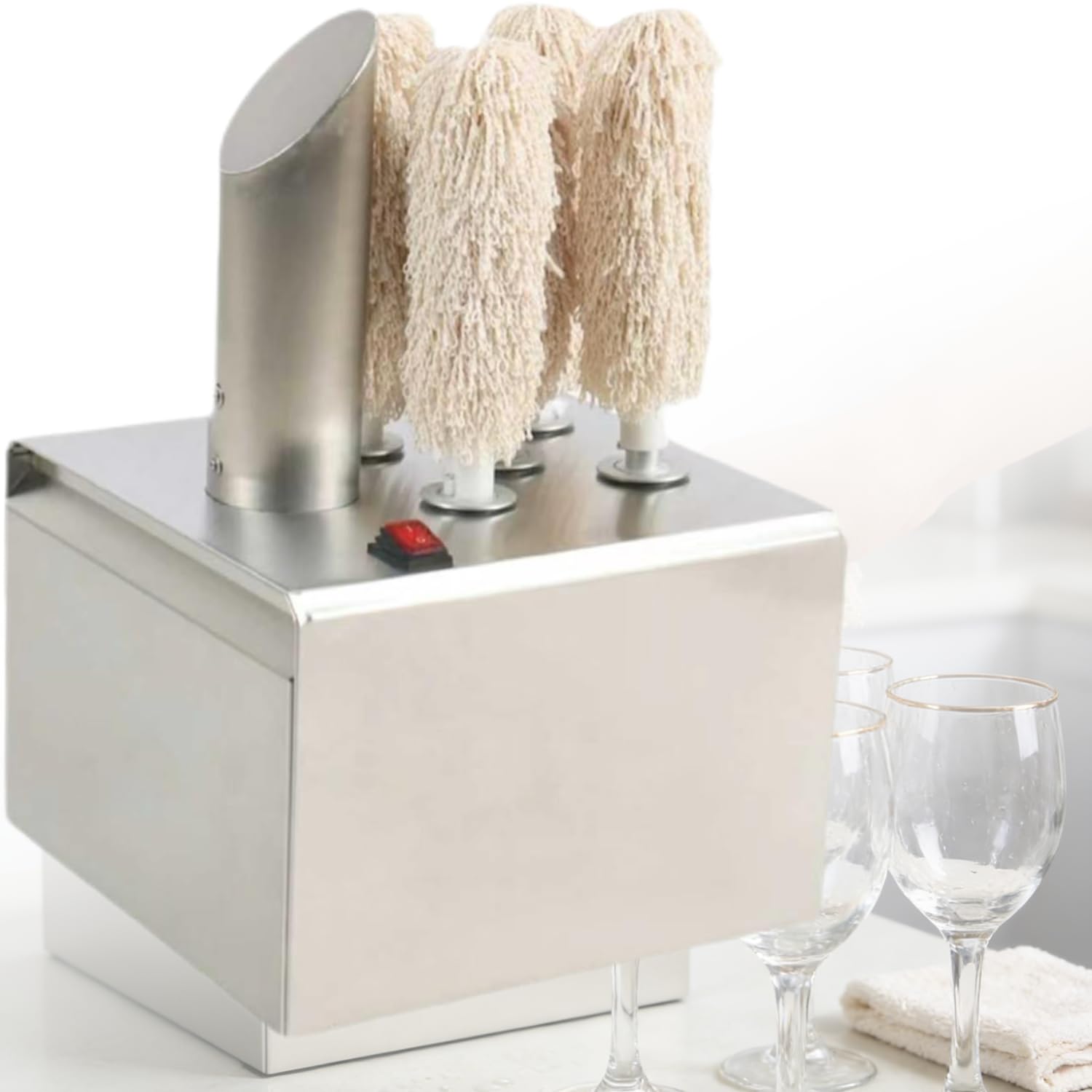 Limpiador Y Pulidor De Vidrio Eléctrico Comercial, Máquina Profesional De Lavado De Copas De Vino con Cepillo 3/5, Apto para Copas De Champán, Jarras De Cerveza Y Copas De Vino FiveHeads