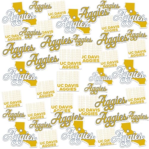 University of California Davis Wordmark Vinyl Sticker Pack – 50 Waterproof UC Davis Aggies Script & Logo Decals for Laptop, Water Bottle, Tablet, Car, Skateboard & More