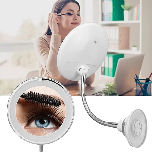 Miniatura 2 de Espejo de aumento 10X con ventosa, espejo de baño de viaje inalámbrico ajustable, espejo de maquillaje con aumento, iluminado por LED