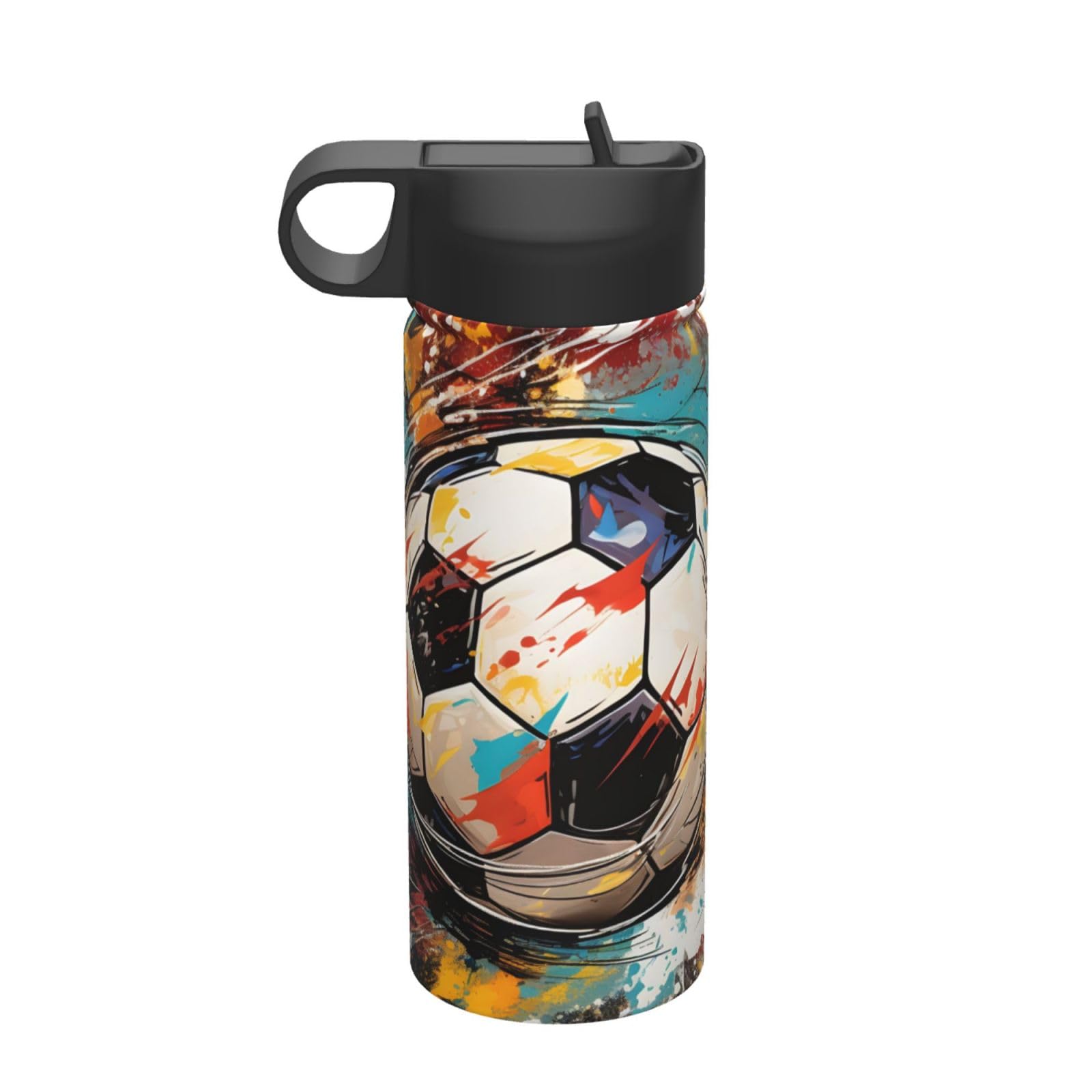 Water Bottle with Straw, Glitter Footballs Insulated Stainless Steel Water Bottles Vacuum Water Bottle Travel Leak Proof Water Bottles for Gym Sports