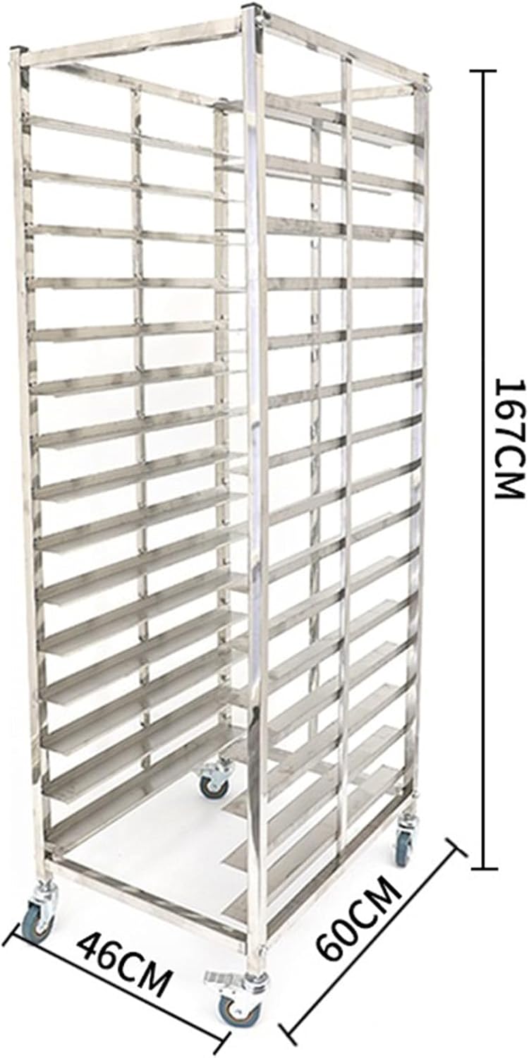 Stainless Steel Commercial Bakery Rack with Brake Casters - Heavy Duty & Sheet Rack for Kitchen, Restaurant, Cafeteria - Ideal for Dough, Pizza, and Baking Tray Storage