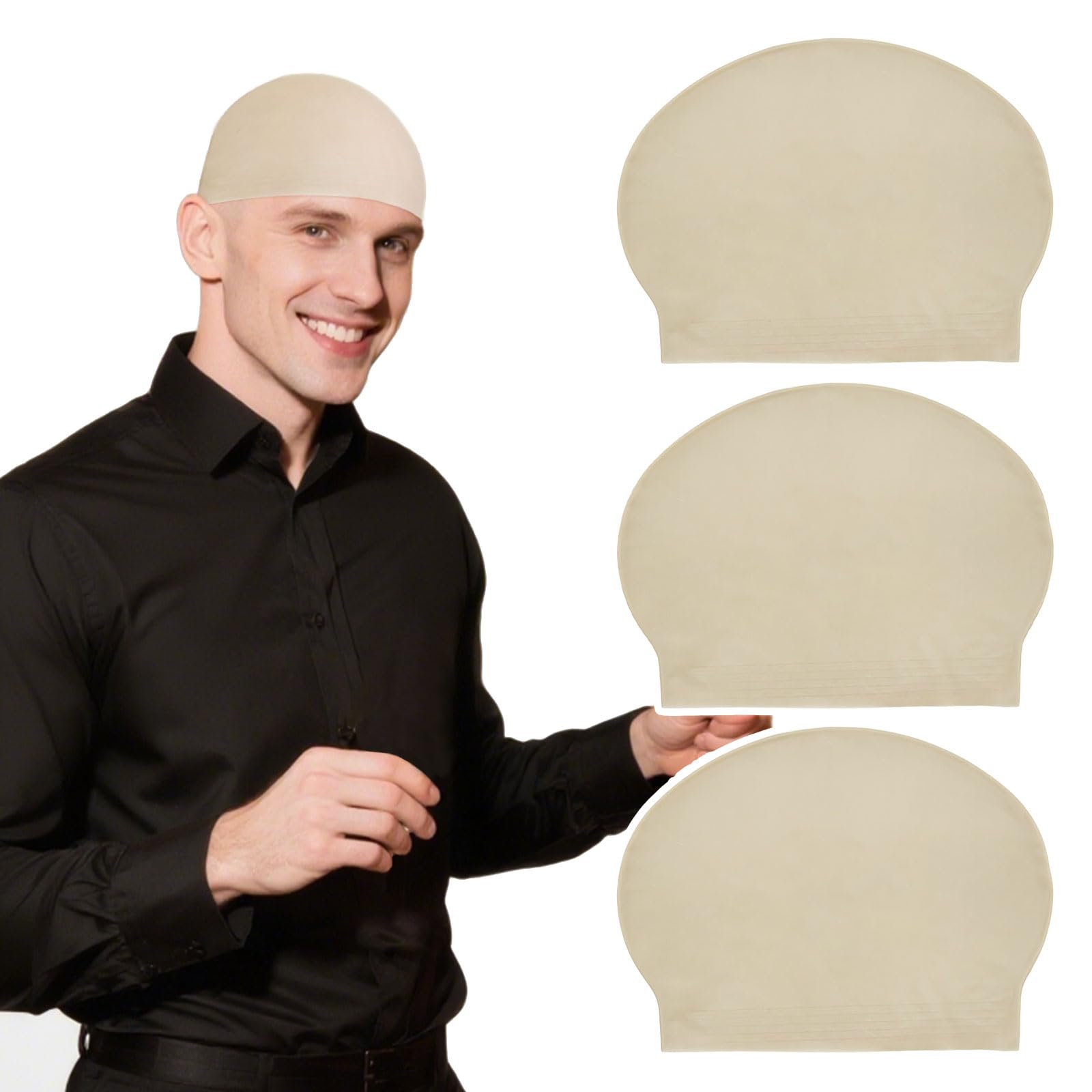 GYIOFAI 3 Pcs Latex Bald Cap Adult Fancy Dress Bald Wig Cap Bald Hat Halloween Costume Accessory Fake Scalp for Carnival Halloween Cosplay Theme Party (3 Pcs)