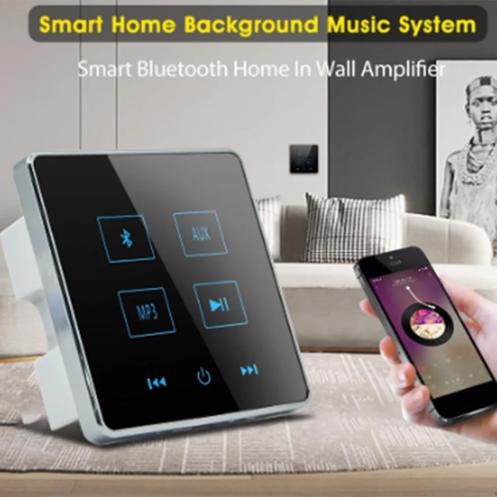 Amplificateur Mural Bluetooth Home Cinéma Système Audio de Fond pour Carte USB TF (Noir) 1 Ensemble