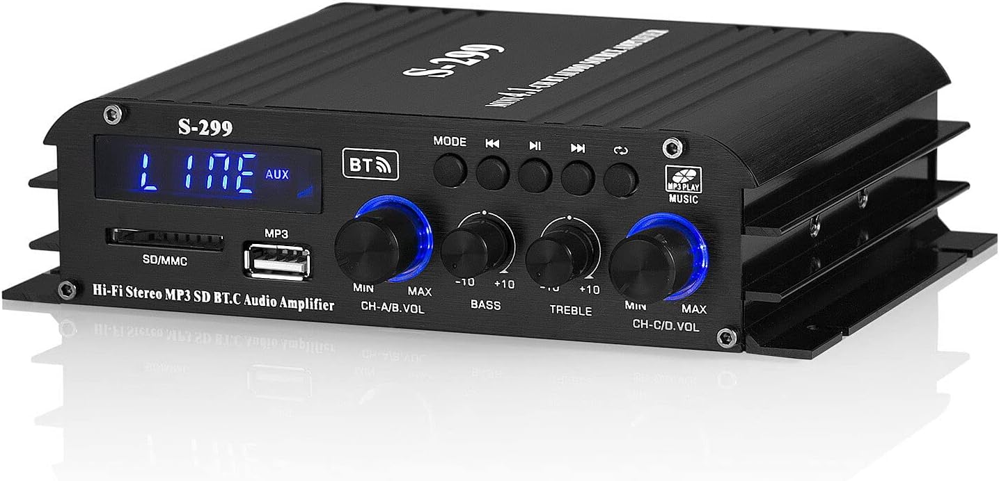 HiFi 4.0 Channel Bluetooth Digital Power Amplifier for Home/Car Bass Audio Amp (S-299)