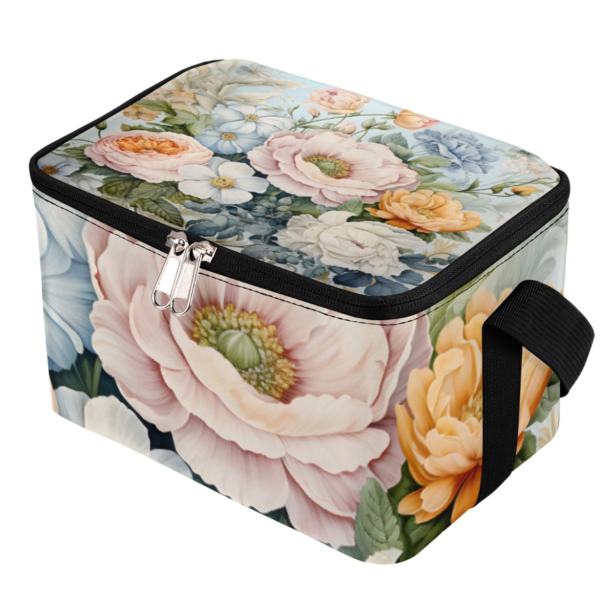 GzLeyigou Lunch Bags for Women Men 9 Cans,Roses Peonies Hot & Cold Food Delivery Bag Insulated Grocery Bag Insulated Lunch Box Flowers Cooler Bag for Office Work Picnic Beach