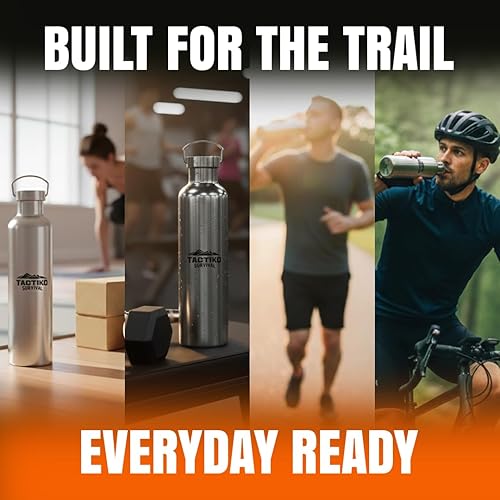 Miniatura 6 de Tactiko Survival Botella de agua aislada de acero inoxidable con boca ancha, aislamiento de doble pared, a prueba de fugas, sin BPA, con cepillo de