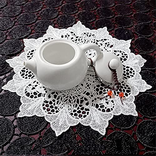 Givbro - Tovagliette rotonde in pizzo ricamate, lavorare all’uncinetto, adatte come sottobicchieri, decorazione per matrimoni, vasellame, cuscini, bianco