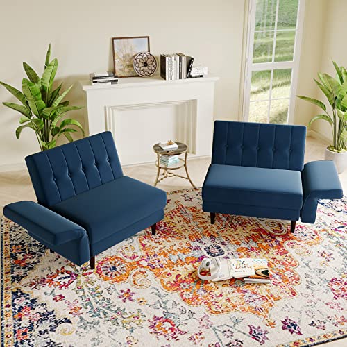 Belffin Velvet Convertible Futon Sofa Bed Memory Foam Futon Couch Sleeper Sofa Blue #TOP4