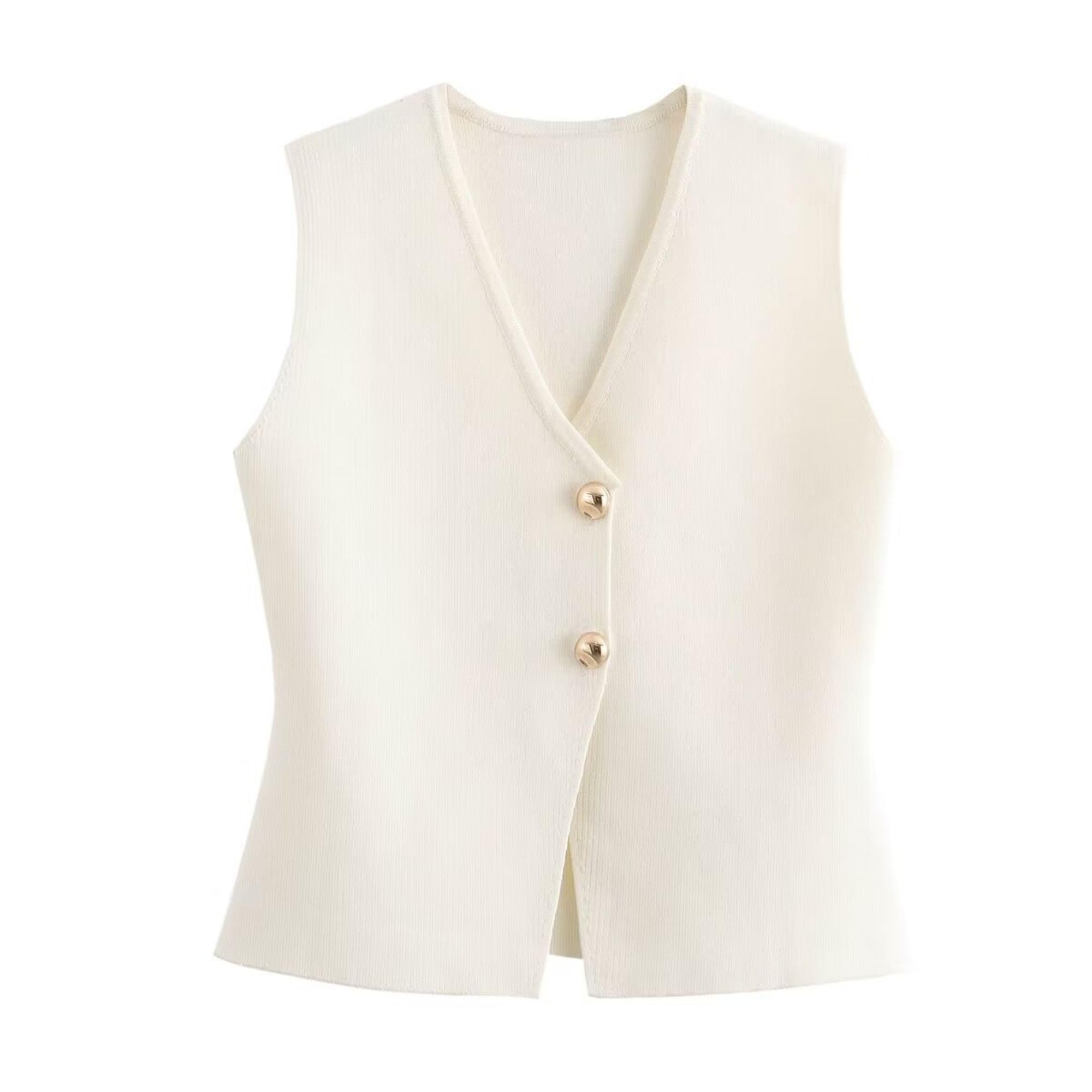 FindThy Women’s Cropped Knit Vest V Neck Button Up Solid Color Sleeveless Gilet Tank Tops