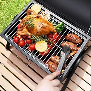 Portable Charcoal Grill, Tabletop Outdoor Barbecue Smoker, Small BBQ Grill for Outdoor Cooking Backyard Camping Picnics Beach by DNKMOR BLACK Portable Charcoal Grill Tabletop Outdoor Barbecue Smoker Small BBQ Grill for Outdoor Cooking Backyard Camping Picnics Beach by DNKMOR BLACK